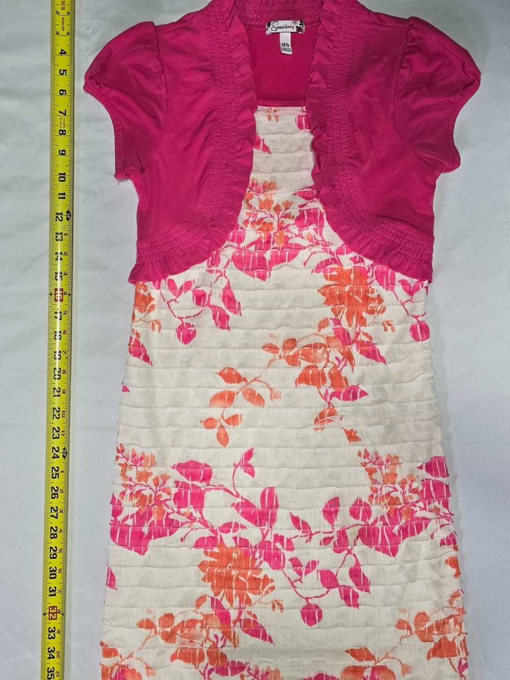 Girls pink and white ruffled dress with overlay